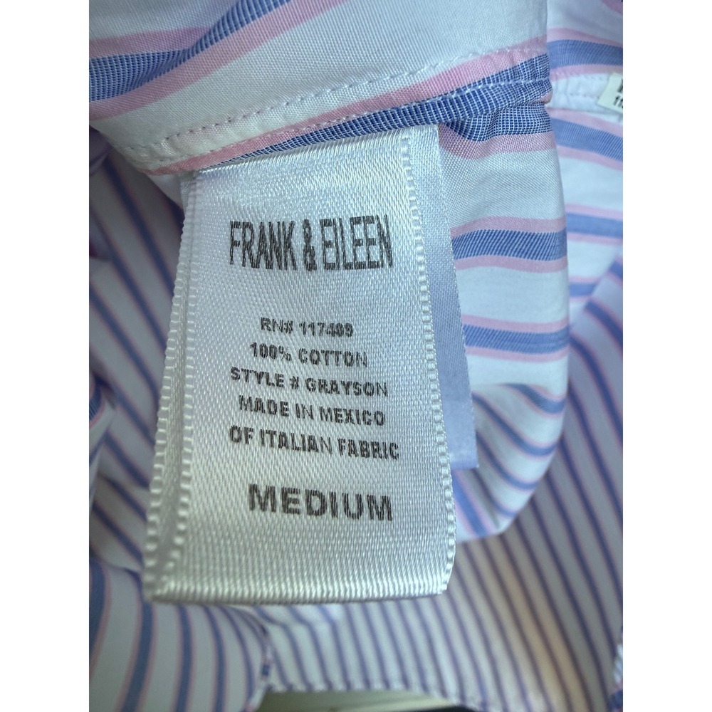 Frank & Eileen Grayson Blue Pink Striped Italian Cotton Button Shirt Size Medium - Picture 5 of 6